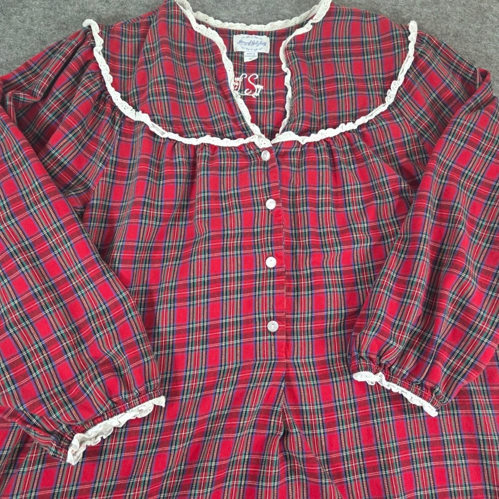 Lanz of Salzburg Nightgown XL Red Tartan Plaid Cotton Christmas Flannel Lace